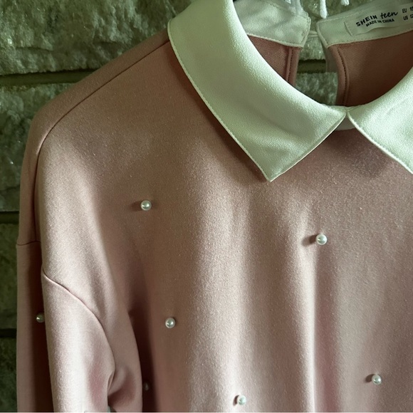 SHEIN teen long sleeve pink pullover pearl beads size 12-13Y - Picture 6 of 6